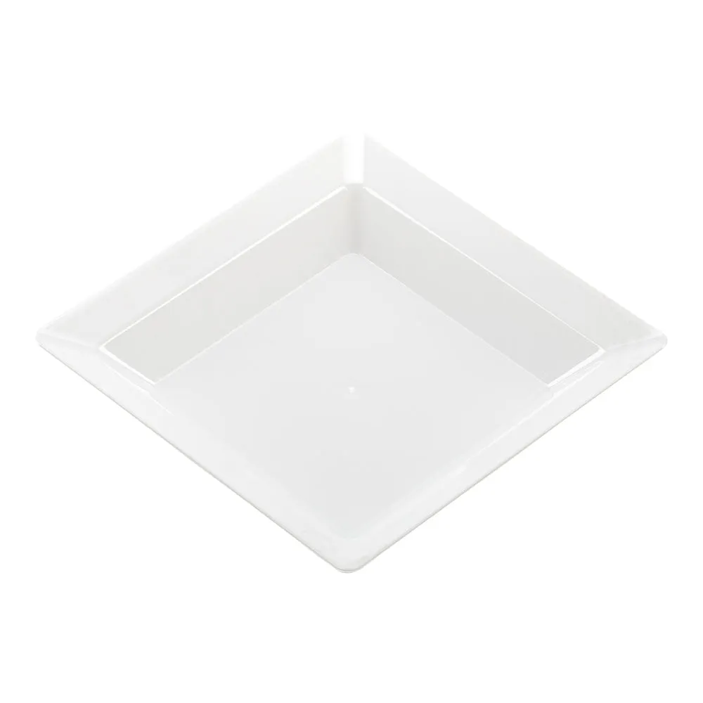 100 Square White 4.25" Plastic Plates and 100 Silver Plastic 4" Mini Forks