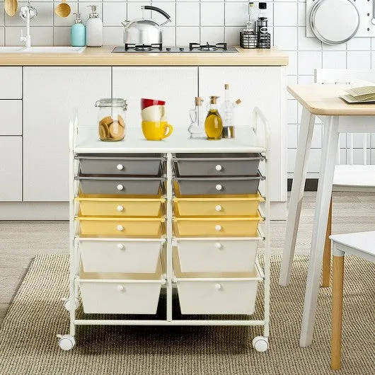 12 Drawers Rolling Cart Storage Scrapbook Paper Organizer Bins-Yellow