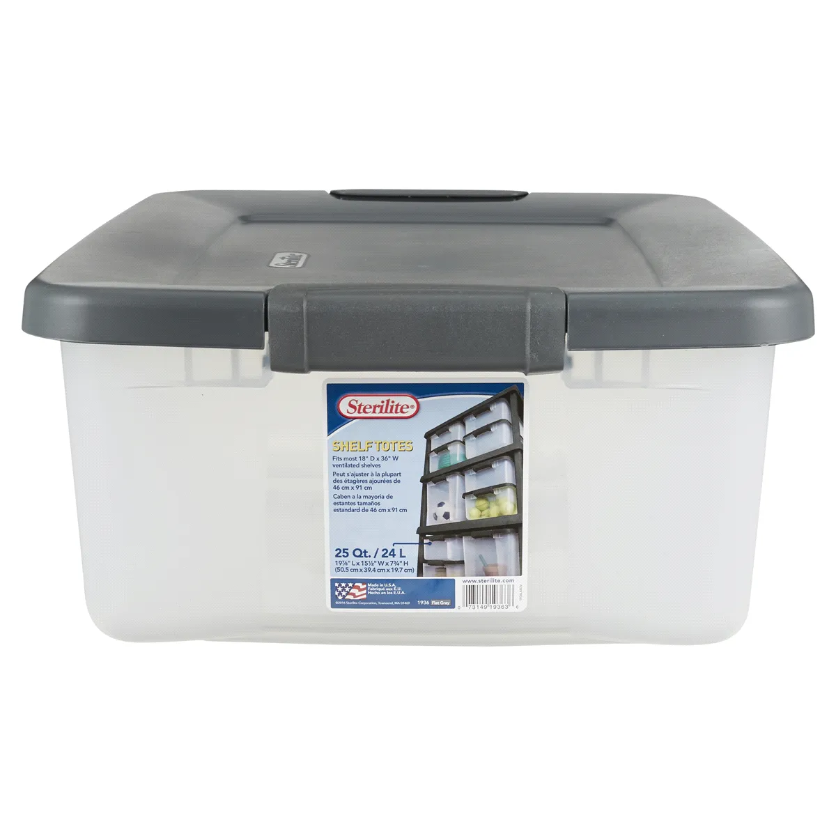 13514, Sterilite 25qt Shelf Tote/Storage Container W/Lid