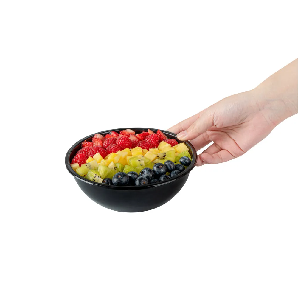 18 oz Round Black Plastic Salad Bowl - 6" x 6" x 2 1/2" - 200 count box