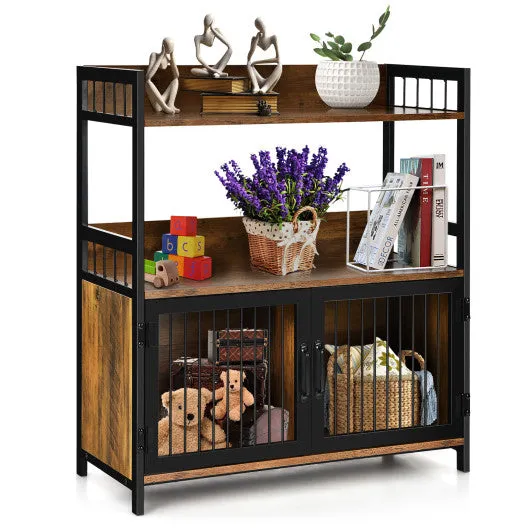 2-Tier Baker's Rack Industrial Kitchen Microwave Oven Stand with Storage Cabinet-Rustic Brown