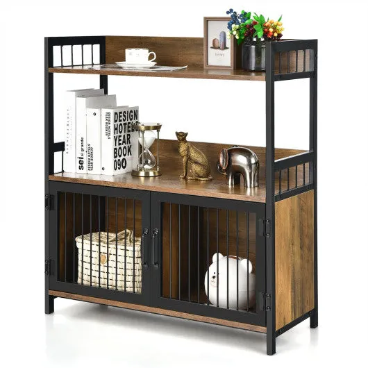 2-Tier Baker's Rack Industrial Kitchen Microwave Oven Stand with Storage Cabinet-Rustic Brown