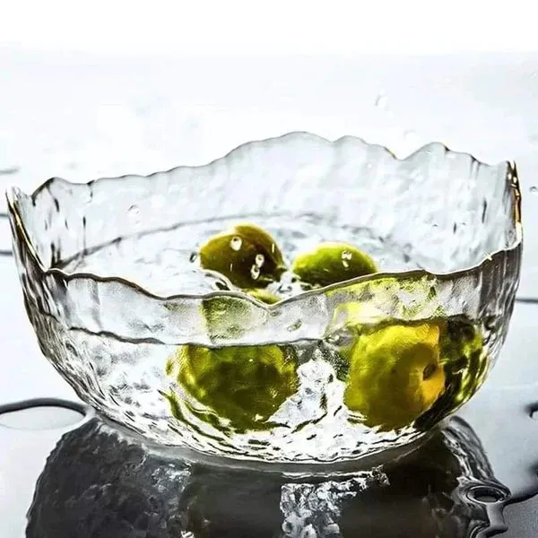 2pcs Elegant Japanese irregular glass bowl with gold rim