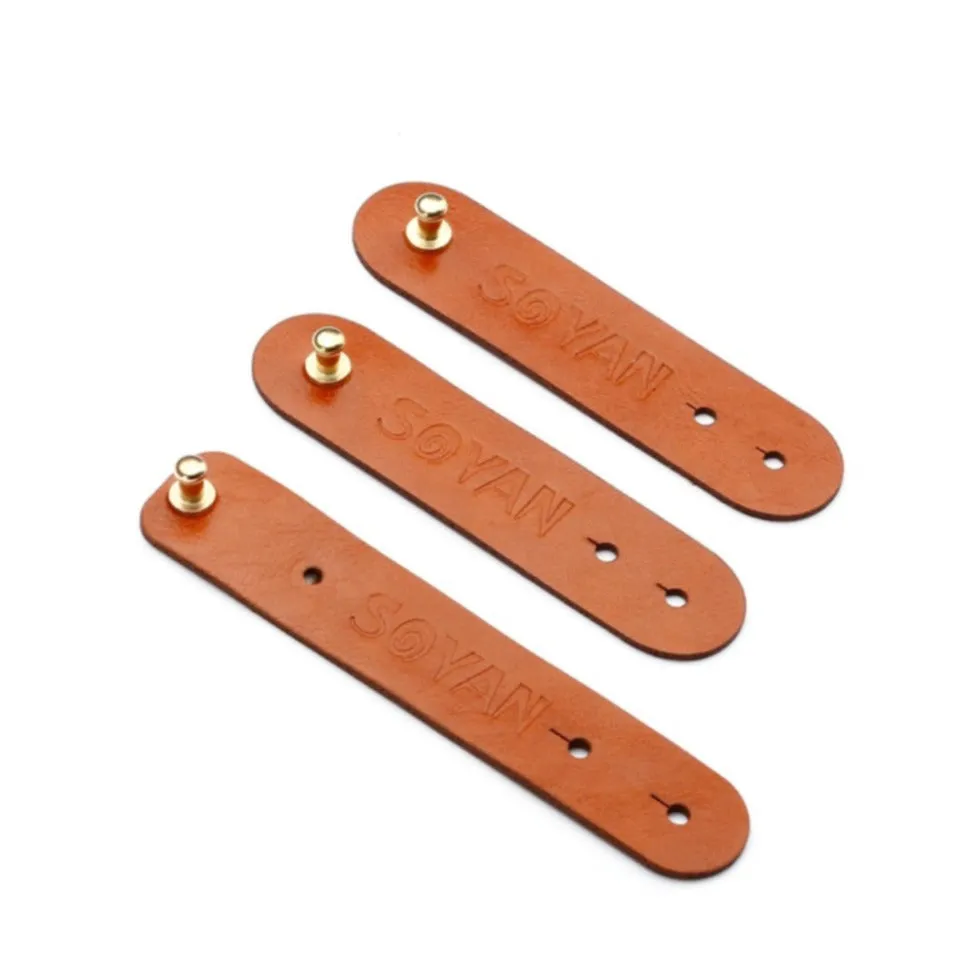 (3-piece set) Leather cable organizer cable ties - Brown