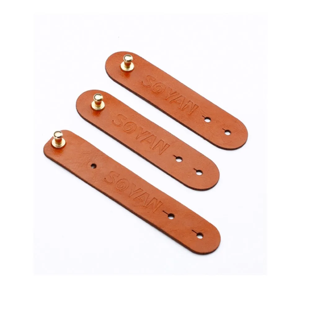 (3-piece set) Leather cable organizer cable ties - Brown