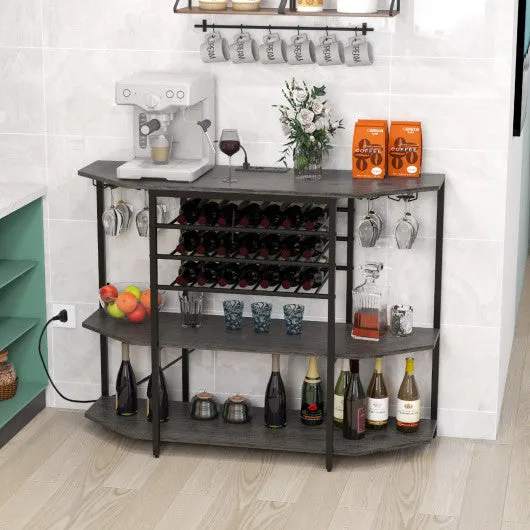 3-Tier Wine Bar Cabinet with Storage Shelves-Gray