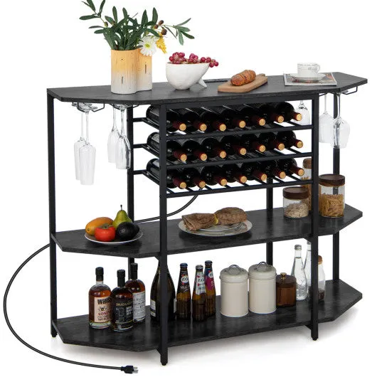 3-Tier Wine Bar Cabinet with Storage Shelves-Gray