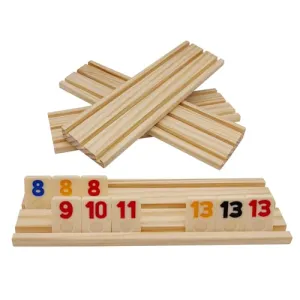 4 Wooden Rummy Trays/Racks Set for Rummikub Game, Rummy Cube Game Holders 4 Wooden Racks for Tiles Game Classic Board Game - Tiles NOT Included