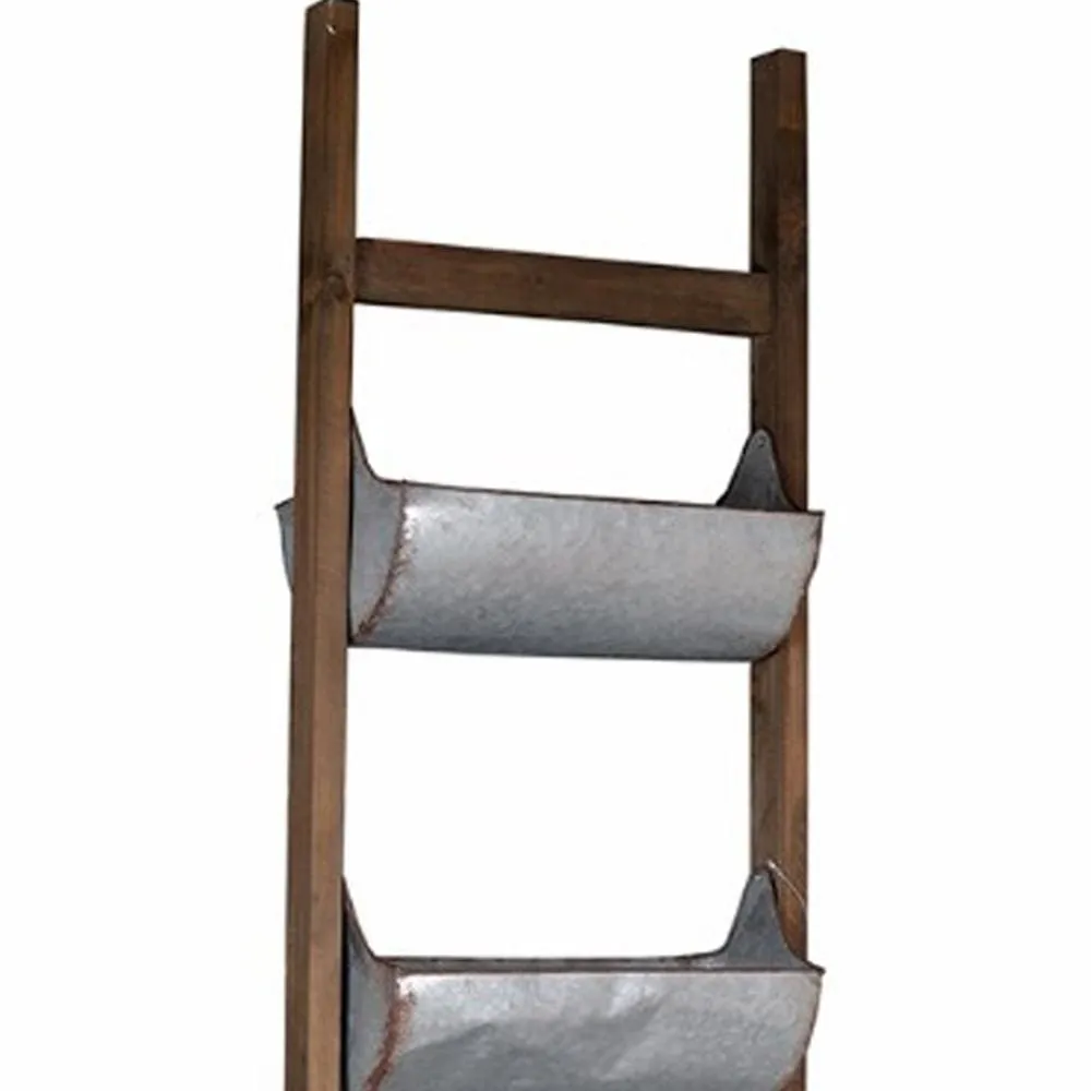 5 Tier Wood and Metal Ladder Planter, Brown and Silver By Casagear Home