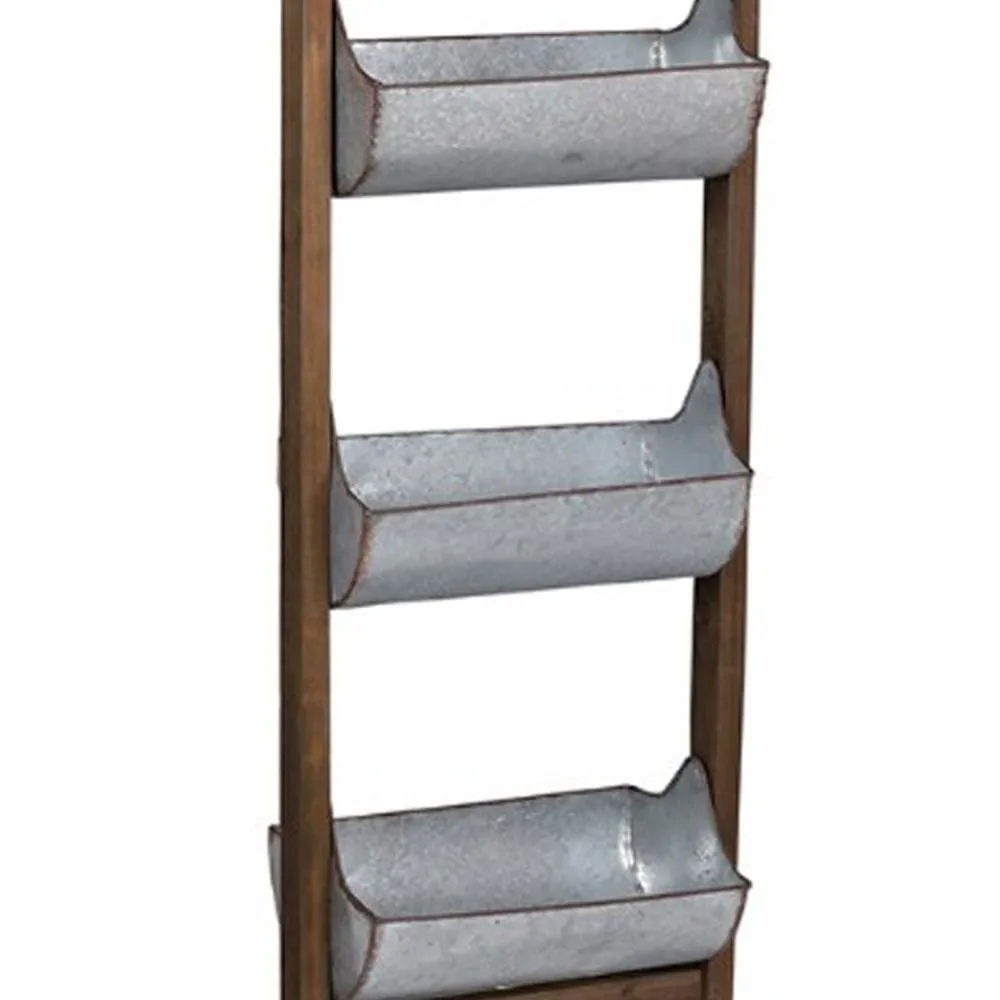 5 Tier Wood and Metal Ladder Planter, Brown and Silver By Casagear Home