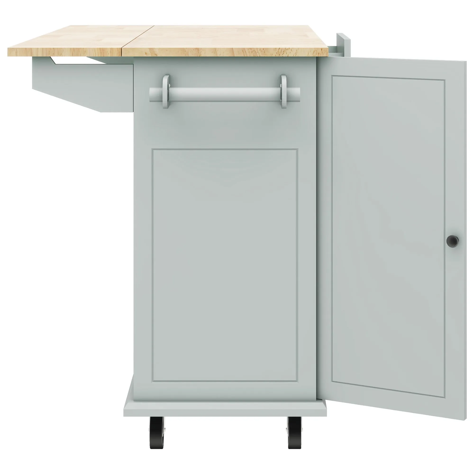 53.9" Grey Blue Rolling Kitchen Island with Drop Leaf and Storage Cabinet