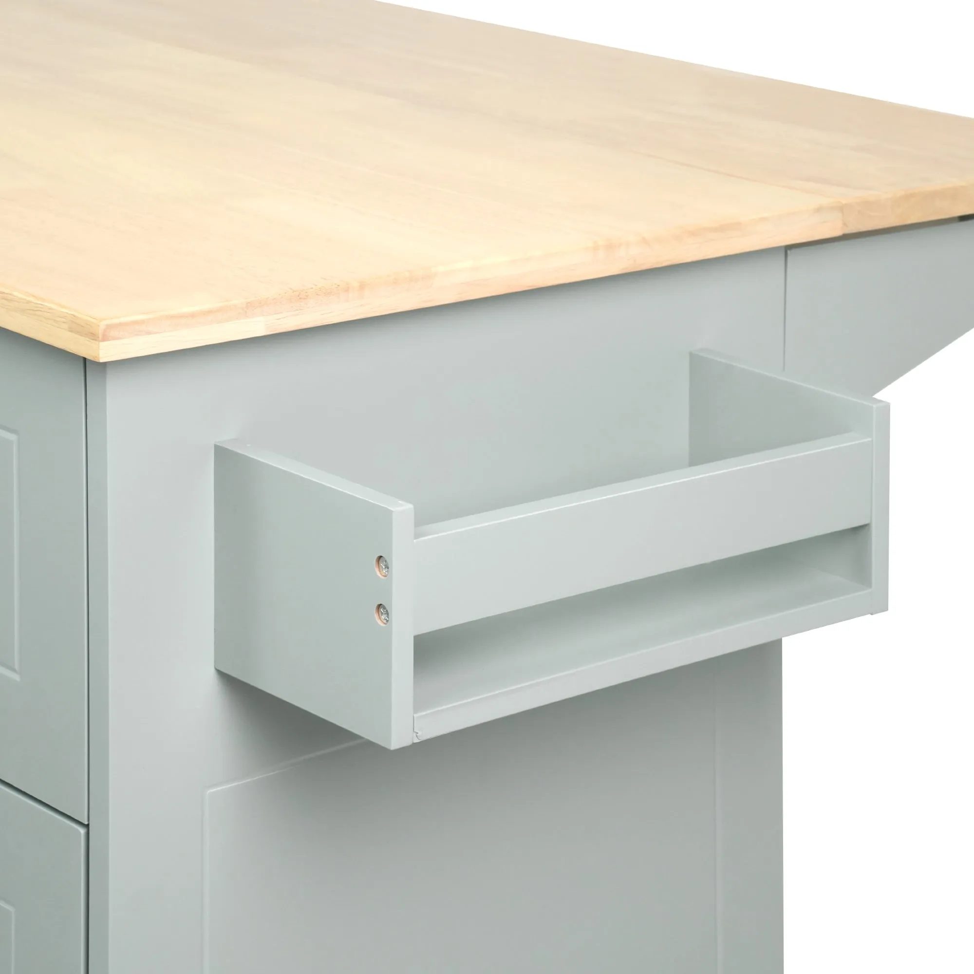 53.9" Grey Blue Rolling Kitchen Island with Drop Leaf and Storage Cabinet