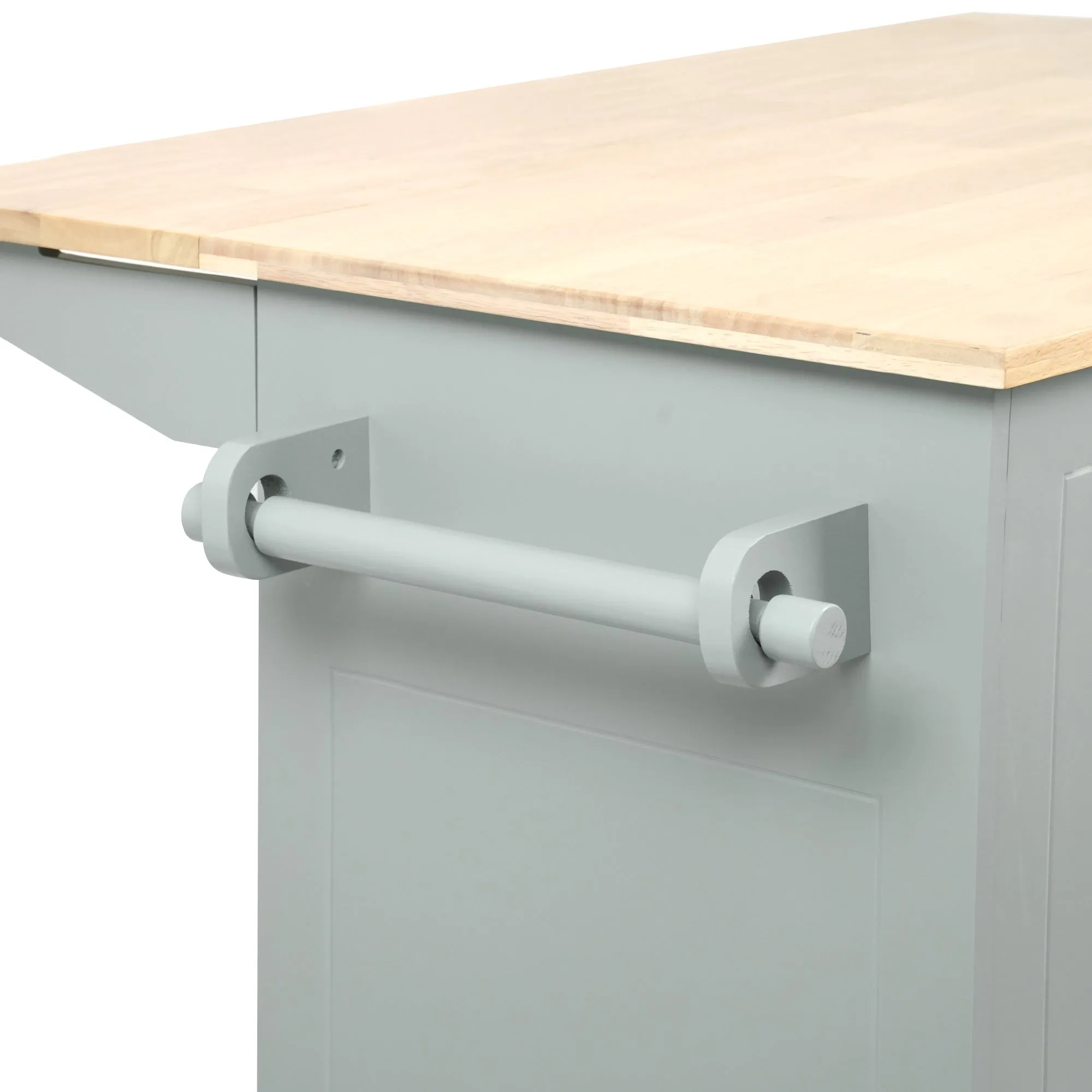 53.9" Grey Blue Rolling Kitchen Island with Drop Leaf and Storage Cabinet