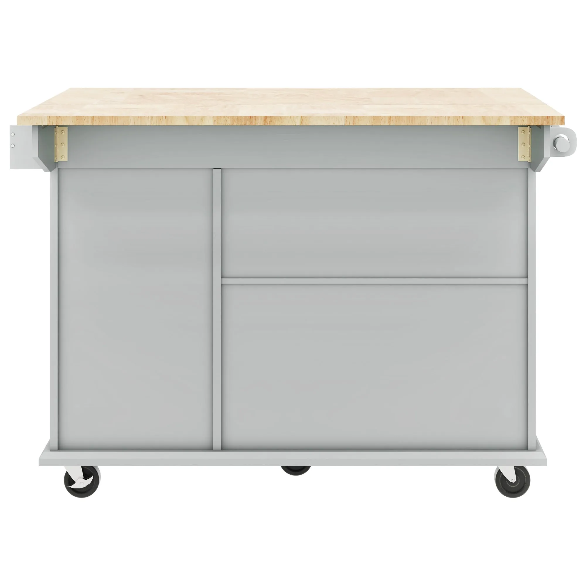 53.9" Grey Blue Rolling Kitchen Island with Drop Leaf and Storage Cabinet