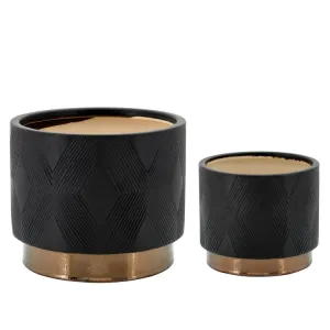 6"/8" Diamond Metallic Planters Set of 2 - Black