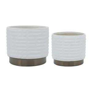 6"/8" Maze Metallic Planters Set of 2 - White