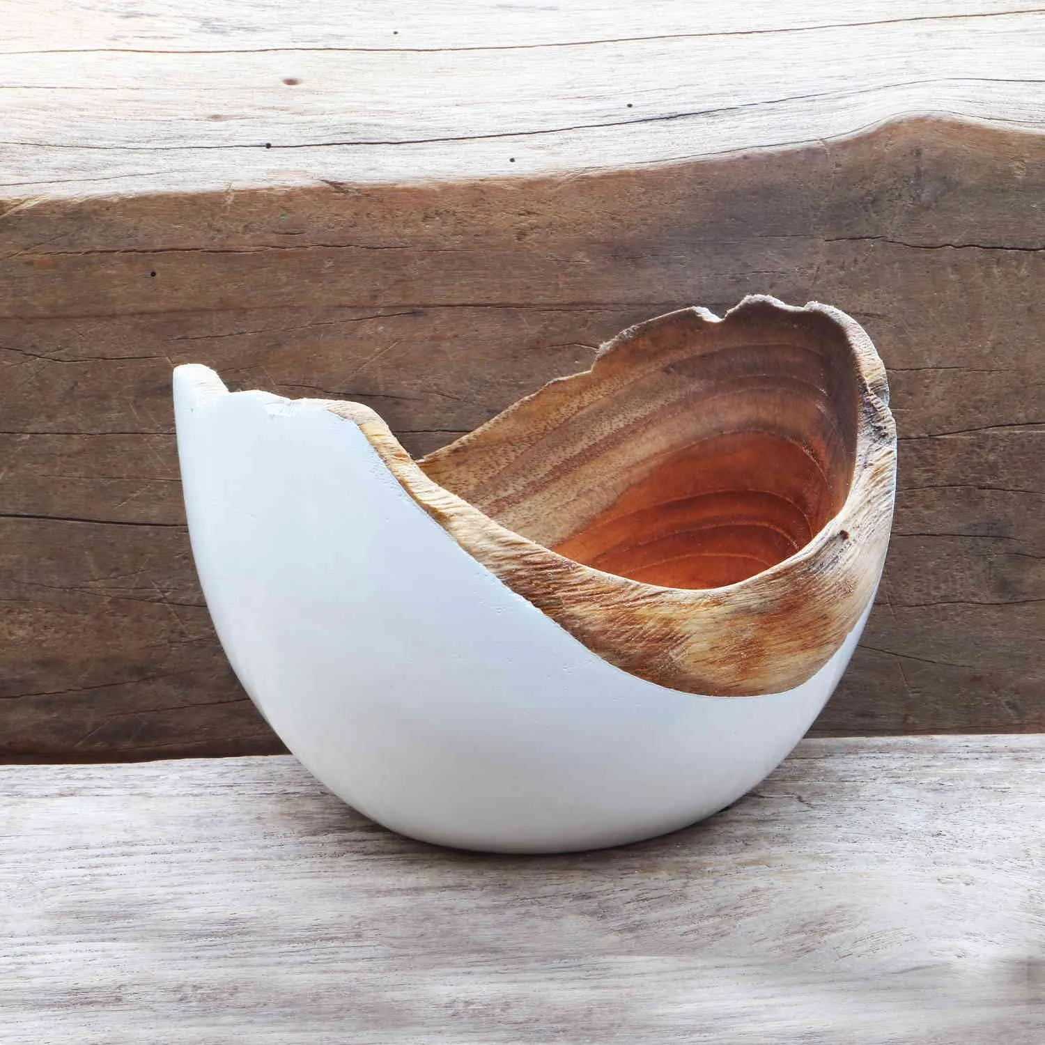 Adagio Teak Bowl with White Exterior