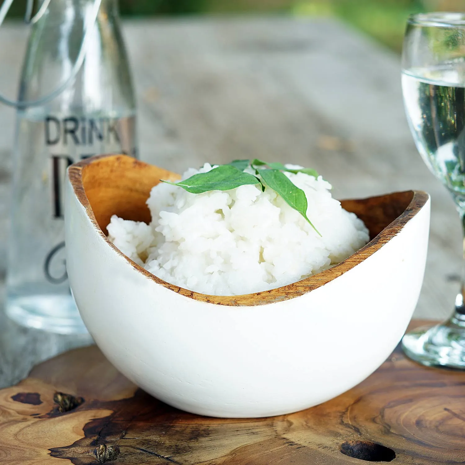 Adagio Teak Bowl with White Exterior