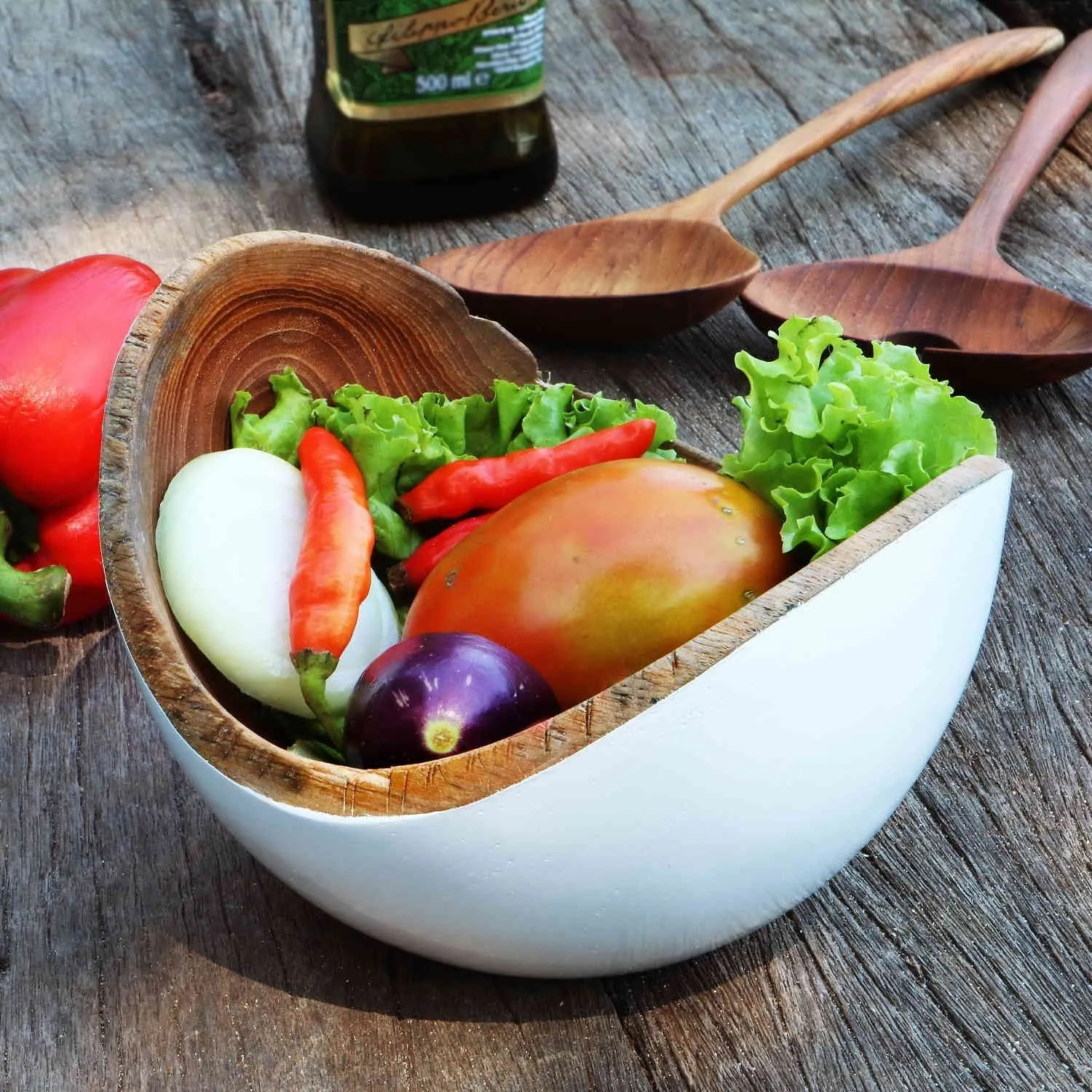 Adagio Teak Bowl with White Exterior