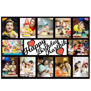 AG BRAND Happy Birthday Your Pictures And Names Customized Collage Photo Frame with 12 Images And Text (multicolor)