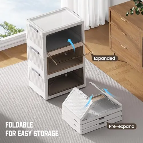 AHEONLAR 4 Tier Plastic Storage Bins with Drawers - Foldable Stackable Storage Bins with Lids - Closet Craft Organizers and Storage - 24QT Plastic Drawer Storage for Bedroom Study Toy Room Office