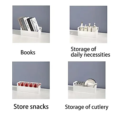 AJbells Stackable Plastic Storage Bins, Pantry Organization and Storage, Freezer Organizer, Food organizer, Open White Storage Boxes for Bedroom Office School Shelves, 2 Pack (9.45”x6.69”x3.94”)