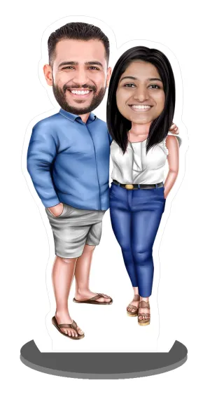 Amour Store | Personalized Caricature | couple Caricature design 1 | 9 inch * 5 inch , Multicolor , Wooden Print)