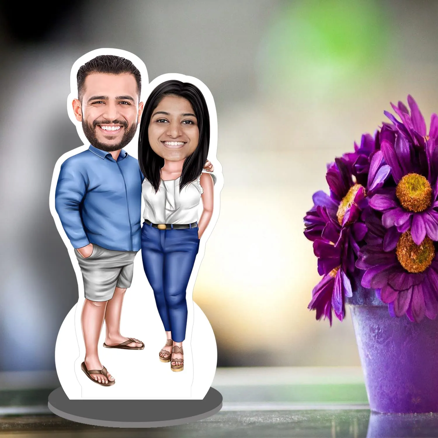 Amour Store | Personalized Caricature | couple Caricature design 1 | 9 inch * 5 inch , Multicolor , Wooden Print)