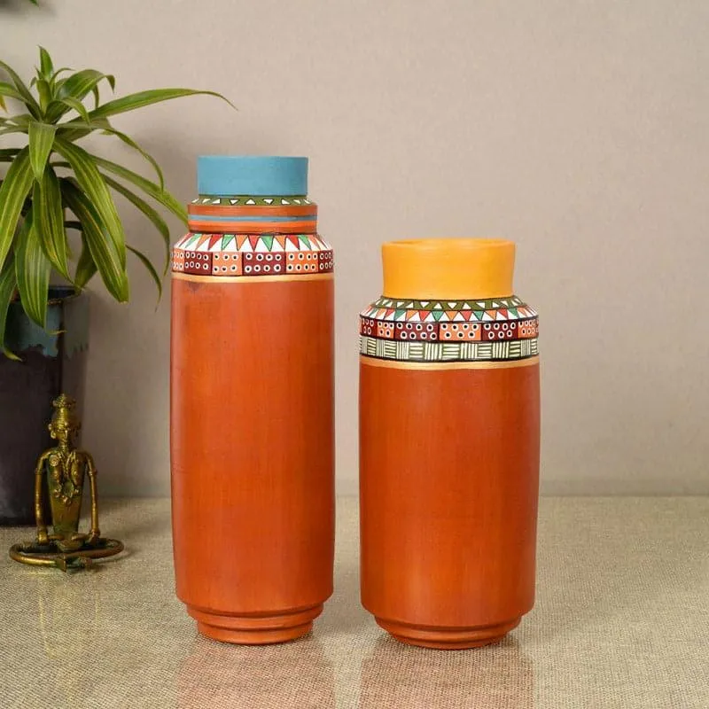 Ansala Tribal Terracotta Vase - Set Of Two