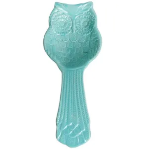 Aqua Blue Ceramic Owl Cooking Spoon Rest / Ladle Holder