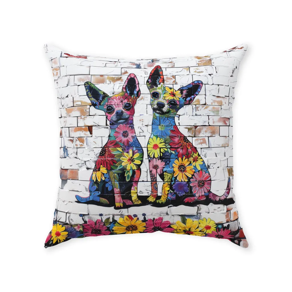 Artistic Floral Chihuahua Original Dog Art Throw Pillow