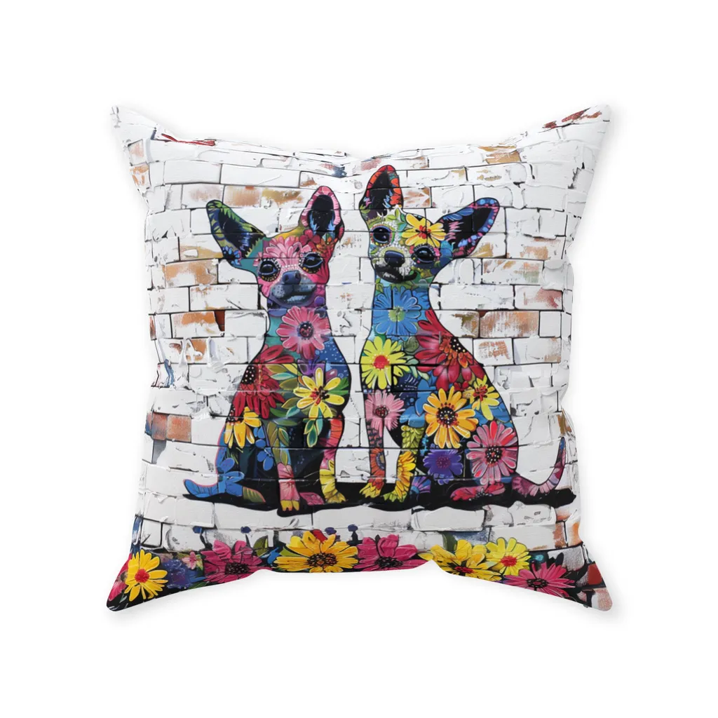 Artistic Floral Chihuahua Original Dog Art Throw Pillow