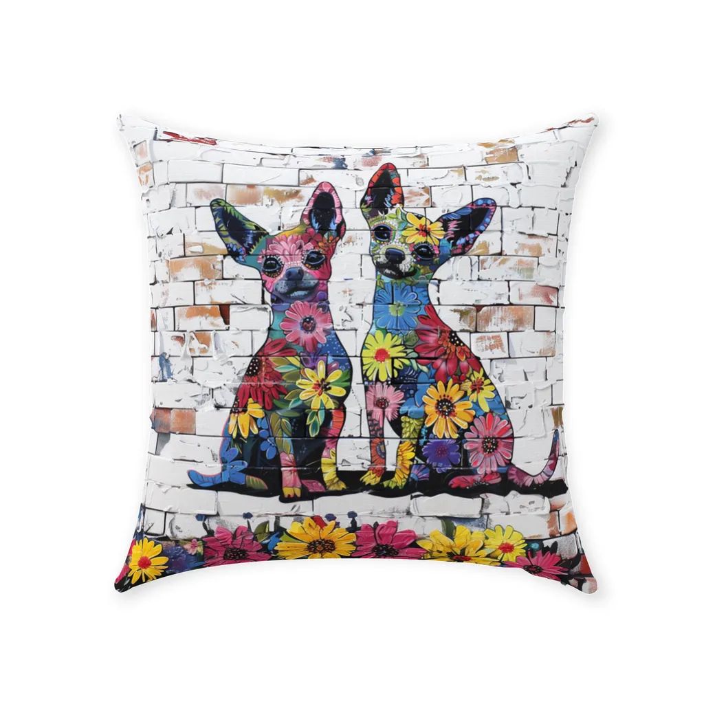 Artistic Floral Chihuahua Original Dog Art Throw Pillow