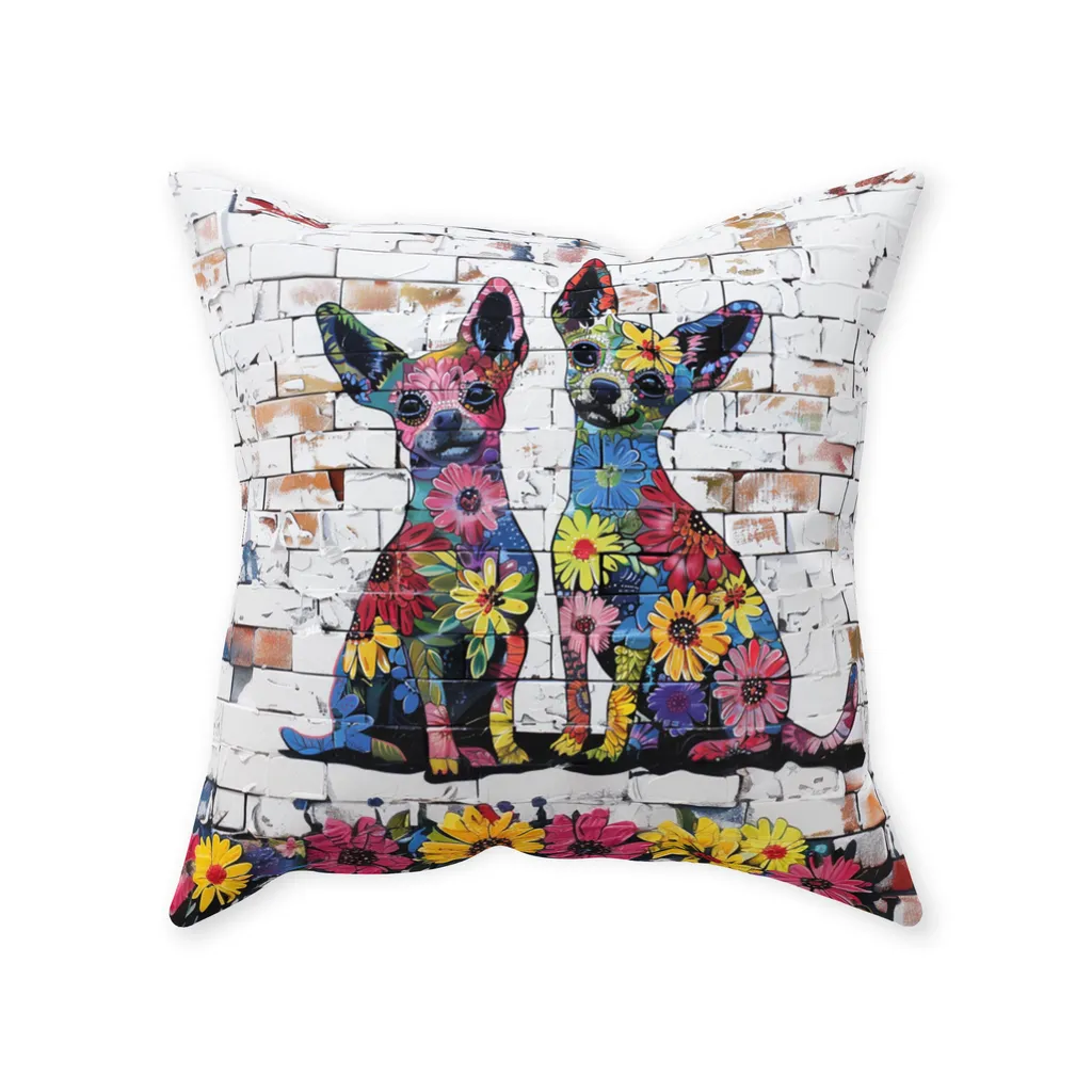 Artistic Floral Chihuahua Original Dog Art Throw Pillow