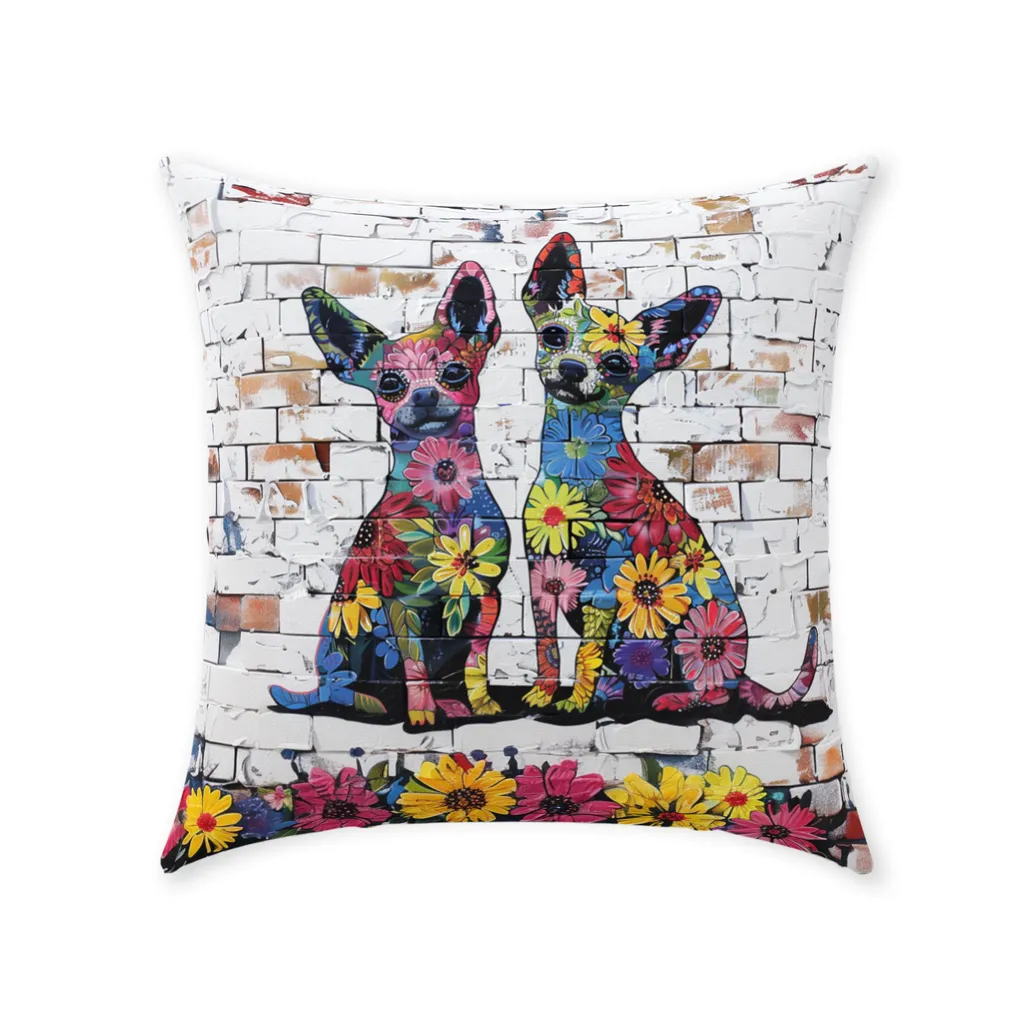 Artistic Floral Chihuahua Original Dog Art Throw Pillow