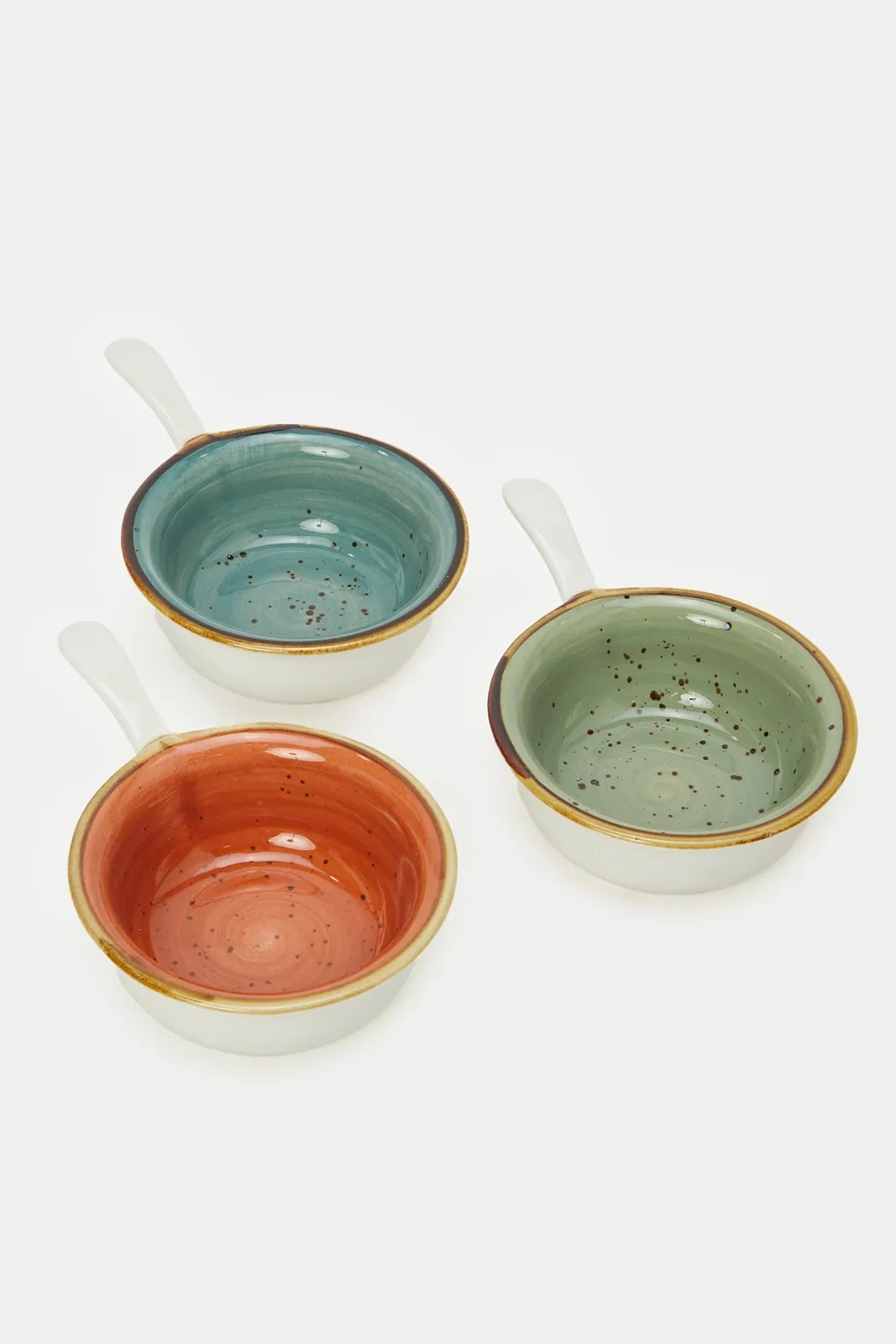 Assorted Round Shape Small Bowl Set With Handle (3 Piece)