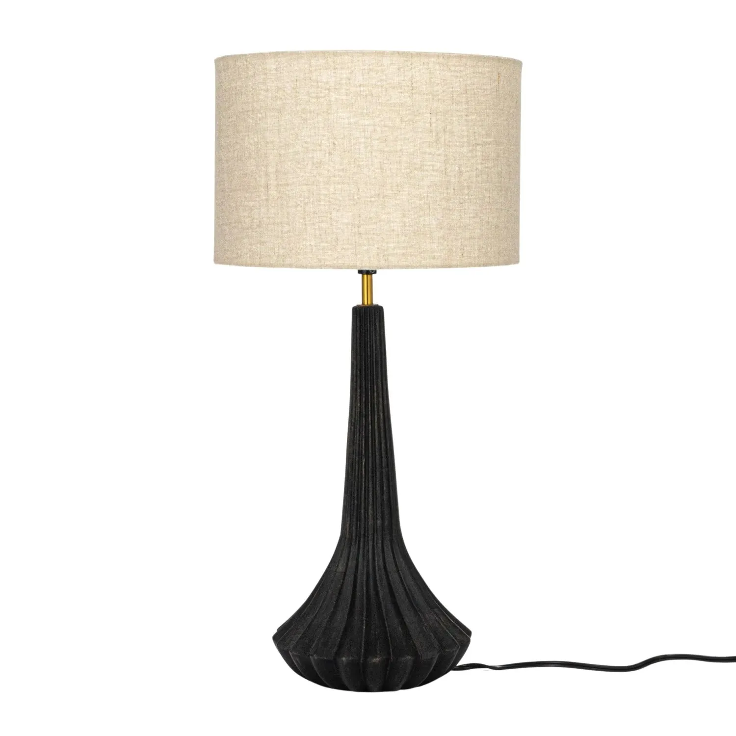 Black Mango Wood Pleated Table Lamp - Local Pickup