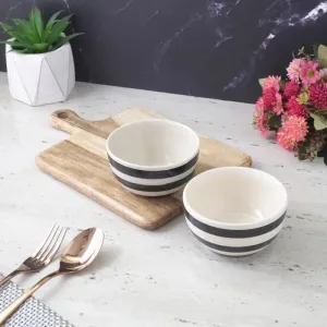 Black Stroked Ceramic Bowl | Set of 2