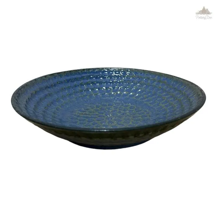 Blue Thumbprint Bowl | Height 5 cm | Diameter 24.5 cm | Hand Painted |  Set of 1 | Ceramic Pottery | Ideal for serving food items