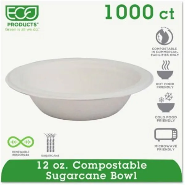 BOWL Renewable & Compostable Sugarcane, 12oz. (1000/cs)