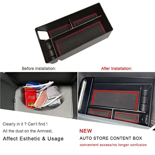 Center Console Organizer Tray for 2021  Mustang Mach-E Armrest Box Organizer Secondary Storage Glove Box for Latest Mustang Interior Accessories with USB Hole and Coin Holder (Red Blue)