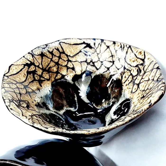 CERAMIC BOWL STONE BLACK GLAZE SMALL