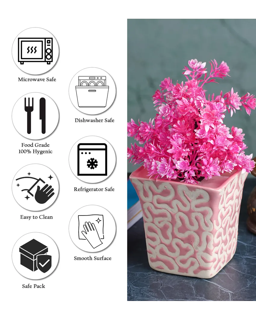 Ceramic Pink Textured Planter | Pink | Plant Not Included