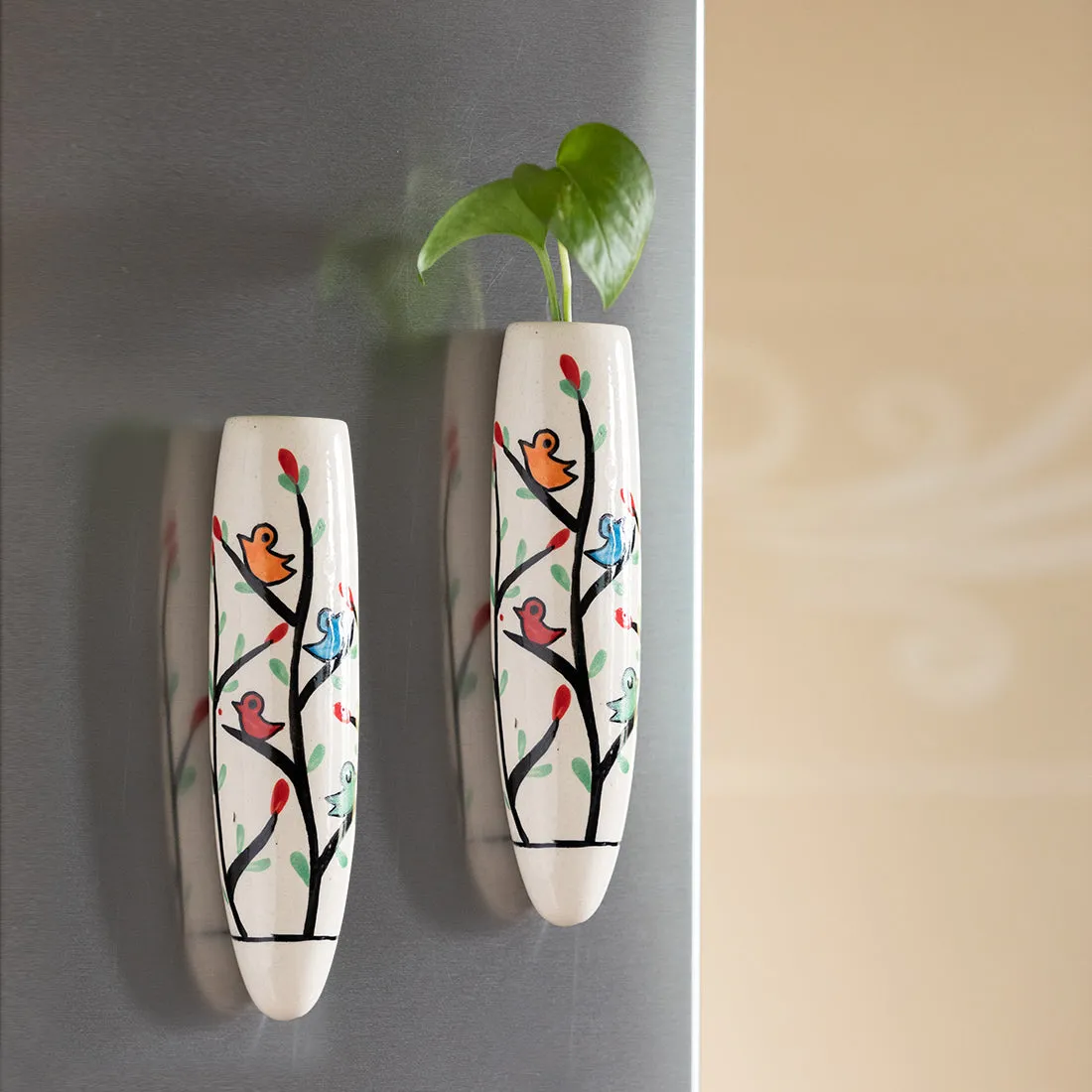 'Chirping Mockingjay' Magnetic Fridge Planters In Ceramic (Set of 2)