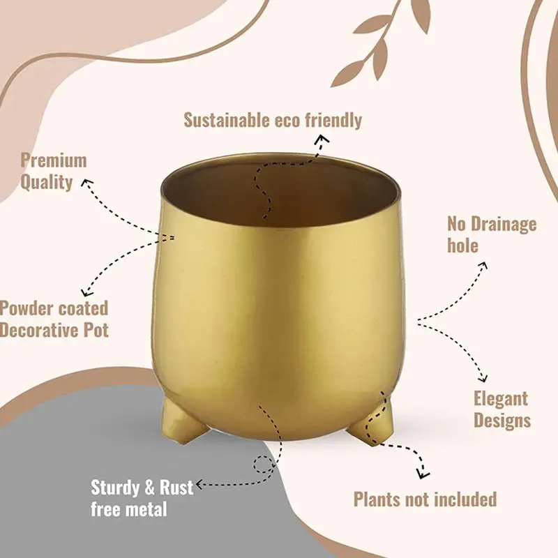 Classic Gold-Toned Solid Metal Planter With legs | Golden | Plant Not Included