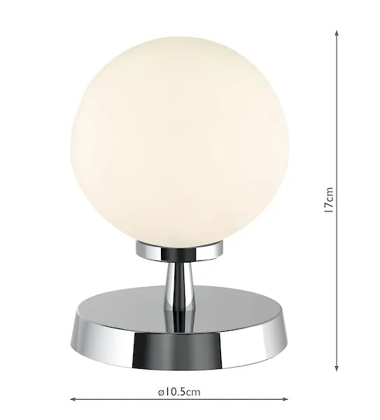 Dar Esben Touch Table Lamp Polished Chrome With Opal Glass