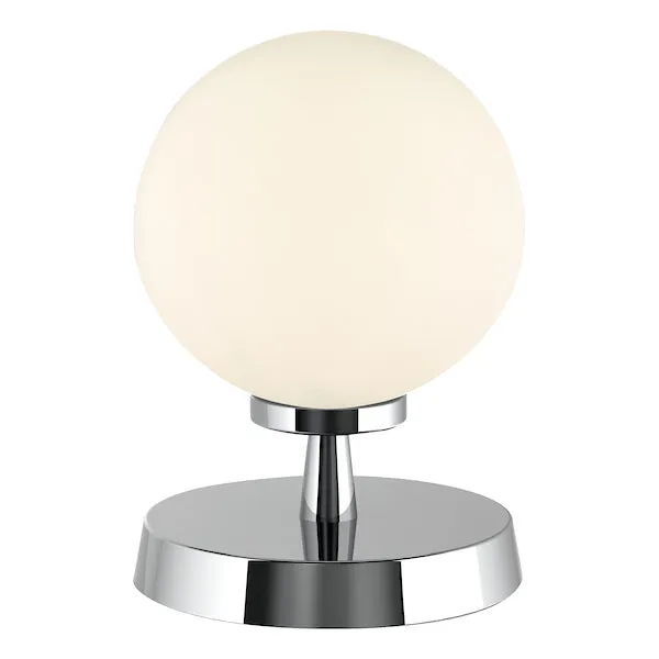 Dar Esben Touch Table Lamp Polished Chrome With Opal Glass