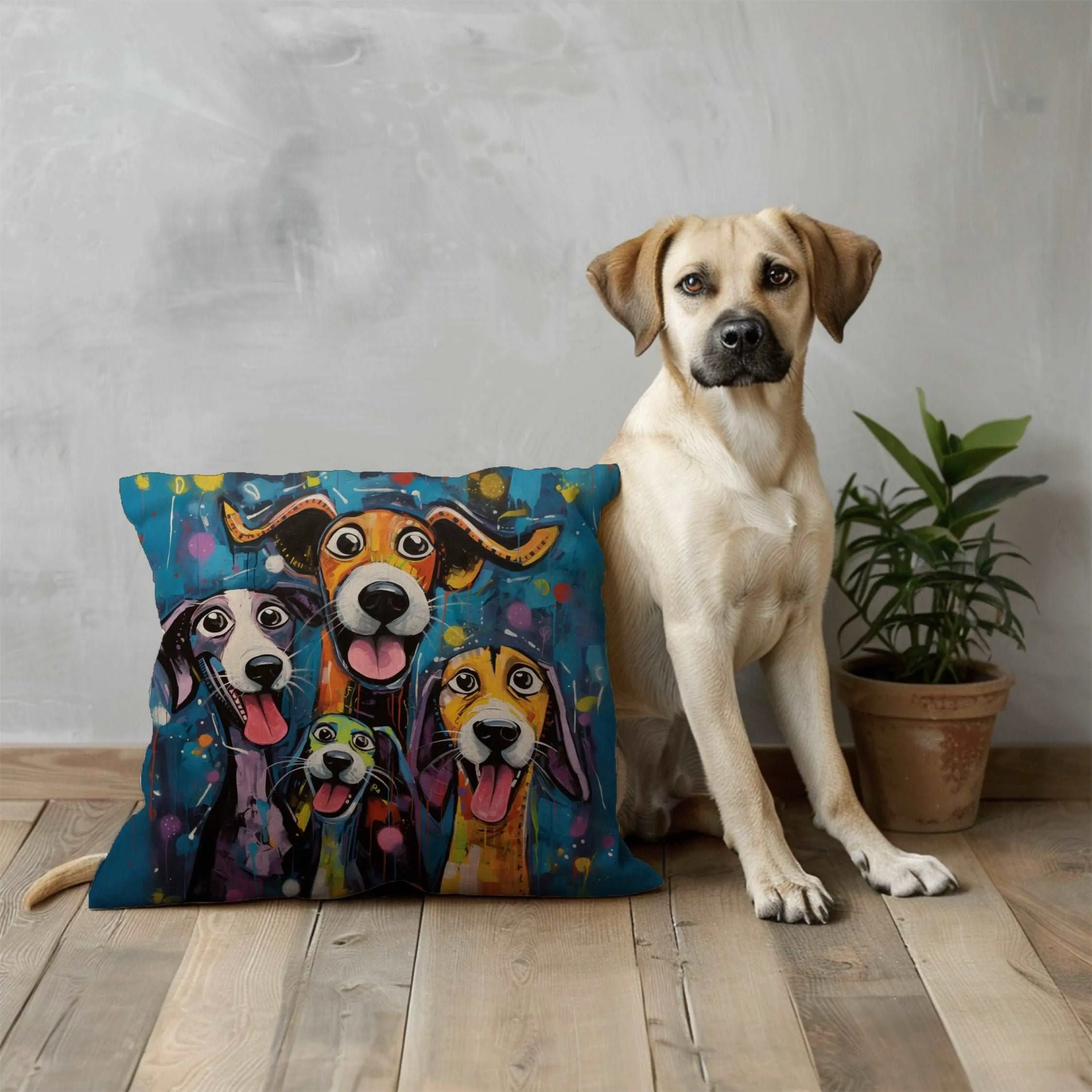 Dinner Time! Dog Art Original Design Throw Pillow