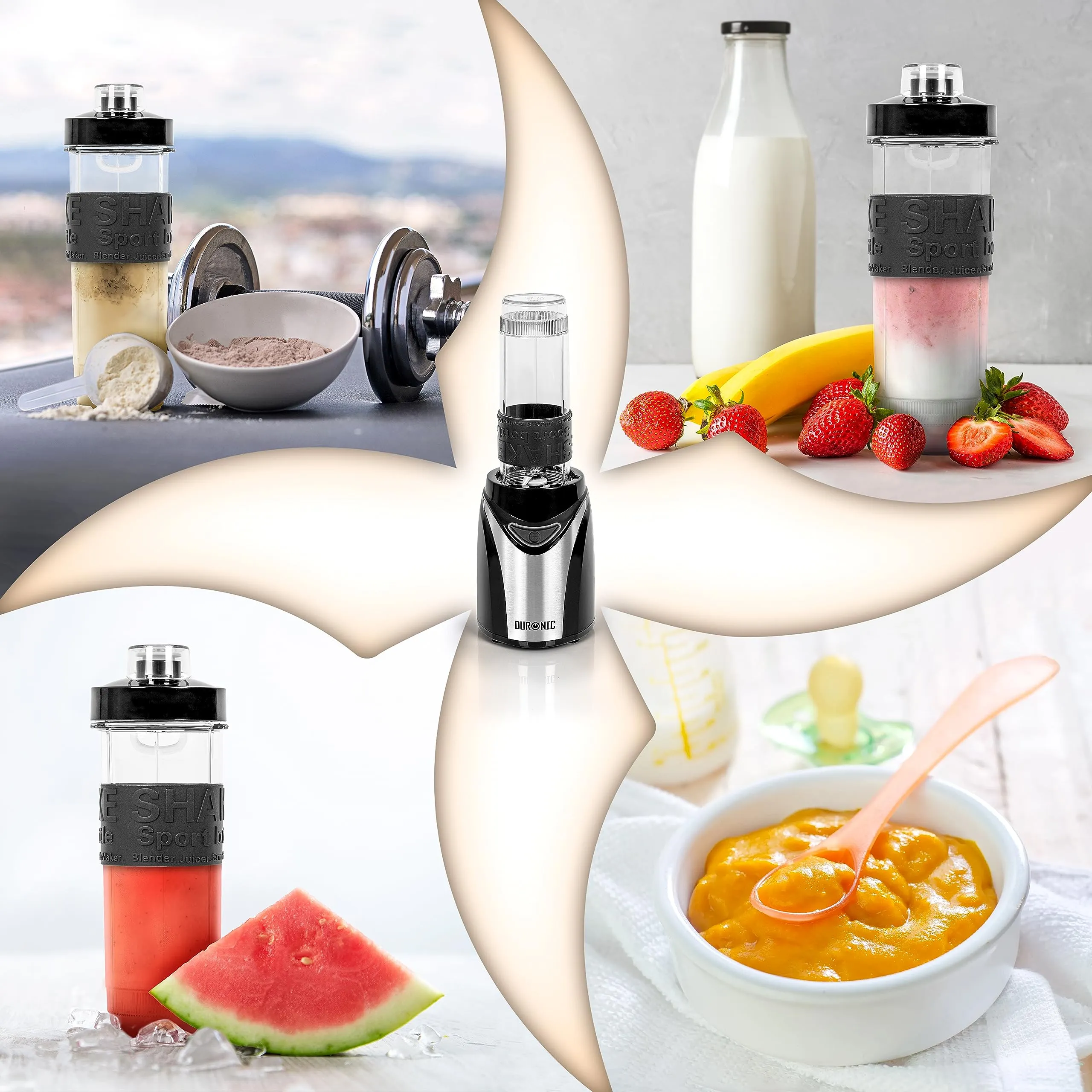 Duronic Mini Blender BL530 Portable Blender Bottle, Electric Smoothie Maker Juicer, Kitchen Blender, Personal Blender for Protein Shakes, baby food, Milkshake, Juice