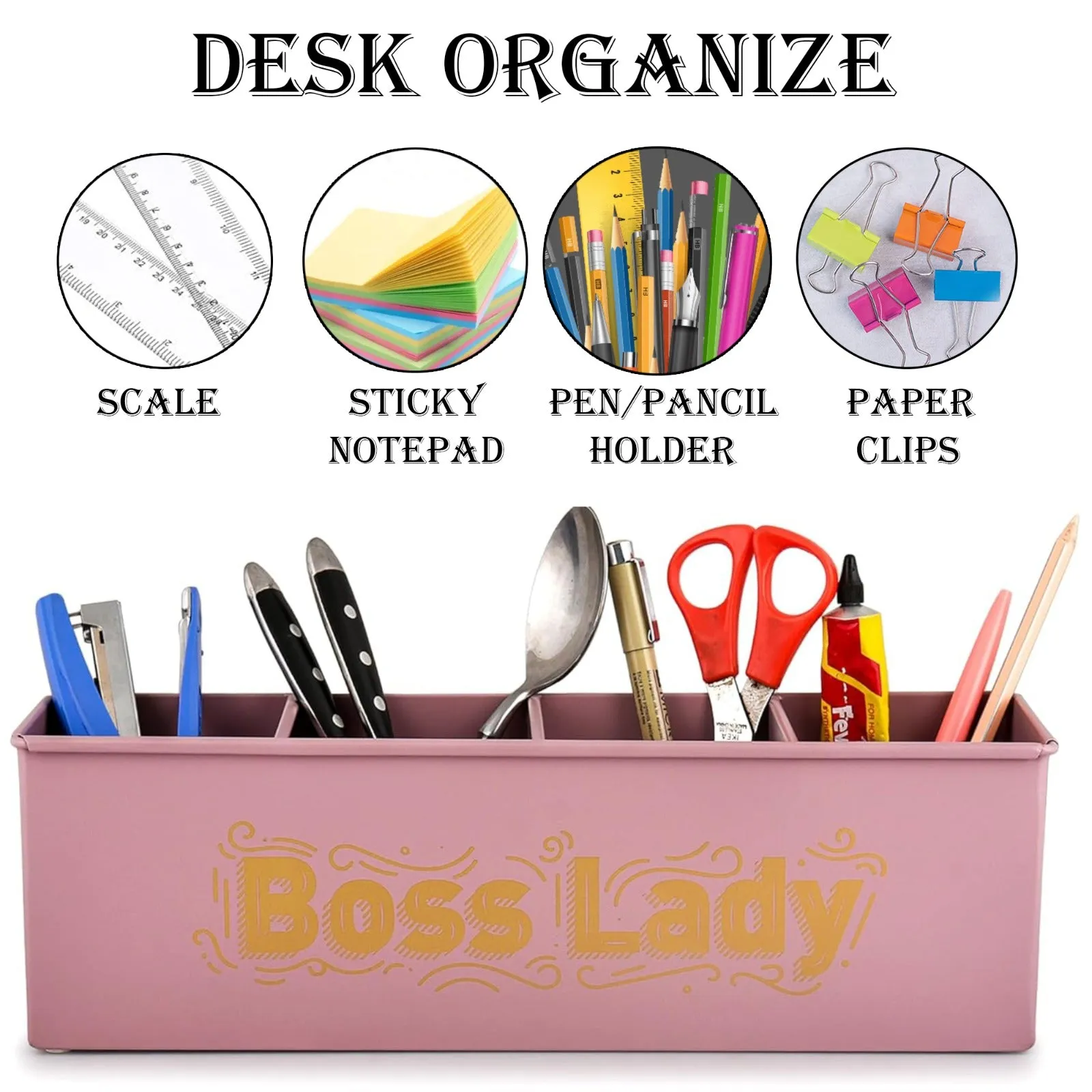 Elan Boss Lady All In One Multifunctional Office Supplies Desk Organizer- Mauve